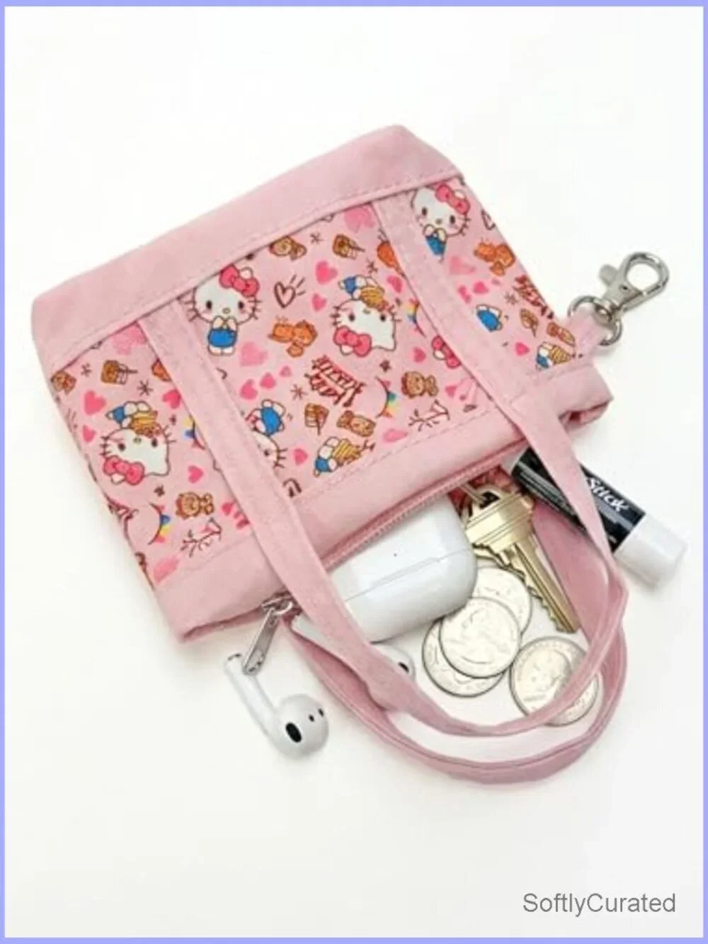 Mini Tote Bag Charm Keychain Purse Canvas Lobster Clasp Zipper